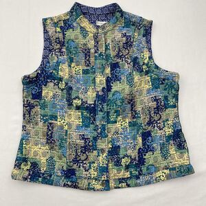 Christopher & Banks Quilted Patchwork Vest Womens Large Blue Grandmacore